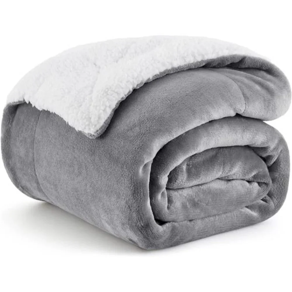 Sherpa Fleece Throw Blanket Cozy Soft Warm Plush Blanket Grey Couch Sofa Winter